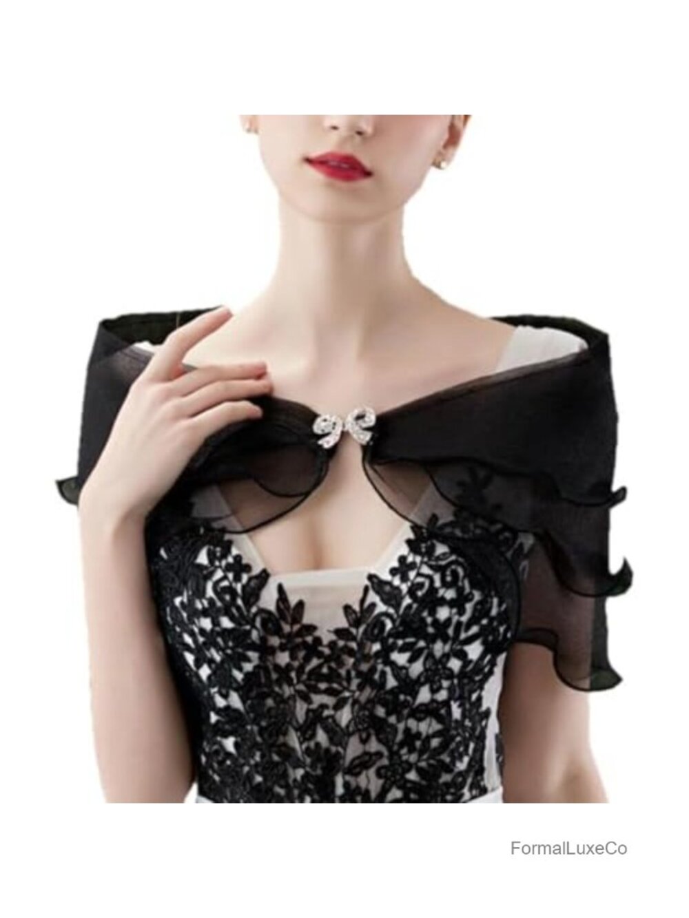 Sheer Tiered Wedding Shawl Wrap Evening Cover Up Polyester